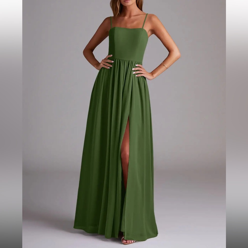 Azazie Calianna Olive A-Line Off the Shoulder Chiffon Convertible Dress